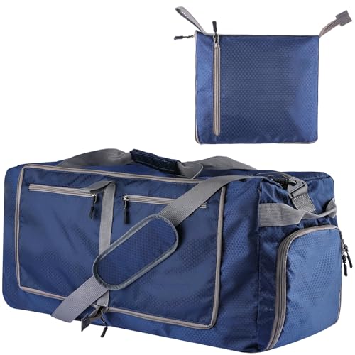 60L Duffle Bag with Shoes Compartment - Foldable&Large Capacity Travel Duffel Bags, Lightweight & Water-Resistant Gym Bag - Dark Blue - color: 60L - Dark Blue