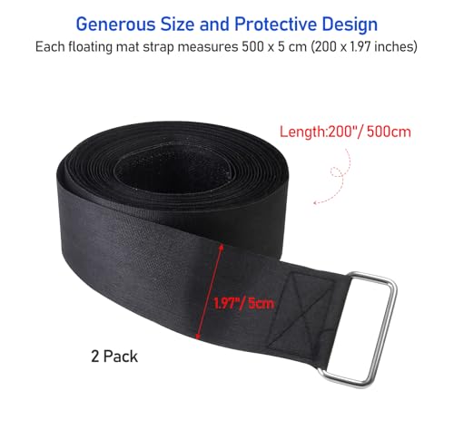 Floating Mat Straps, 16.5 ft 2-Pack Tie-Downs for Storage | 2-pack extra long 16.5 ft floating mat straps, reusable water pad tie-downs for secure storage, heavy-duty mat accessories