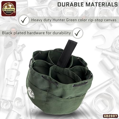 Graintex GB2887 Grab Bag Dark Green Color Rip-Stop Canvas 18 Pockets Drawstring Closure - color: Hunter Green