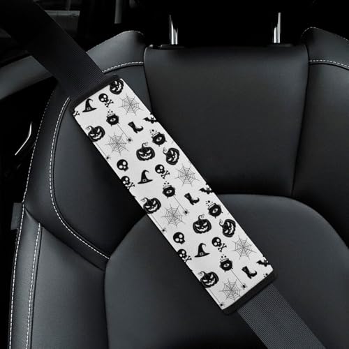 2 Pack Goth Skull Black Bat Pumpkin Seat Belt Cover Universal Fit Shoulder Protector for Adults and Children, Most Cars, Comfortable Driving - color: Pattern 1068