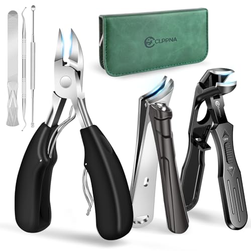 Toenail Clippers for Seniors Thick Toenails, CLPPNA Angled Head Large Toe Nail Clippers Set for Men, Heavy Duty 45° Ingrown Toenail Clippers, 37mm Wide Opening Nail Cutter with Long Handle, 6PCS - style: 6PCS(Ingrown & Angled & Slanted）