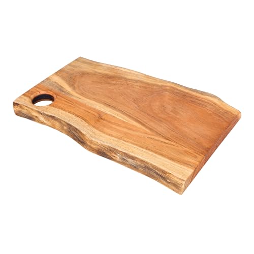 GoCraft Acacia Wood Live Edge Cutting Board – 16 x 11 Inch – with Hole for Hanging | Rustic Rectangular Wooden Chopping Board | Charcuterie Cheese Tray | Food Serving Platter | Farmhouse Décor - size: 16"L x 11"W
