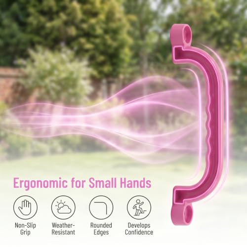 Qianly 2 Pieces Climbing Frame Handles Sturdy Construction Kids Climbing Handle Heavy Duty Playset Grips for Young Children, Pink - color: Pink