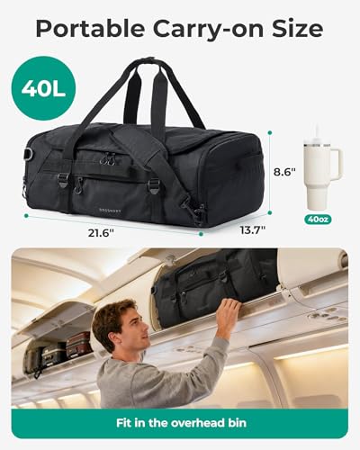 BAGSMART 4-IN-1 Duffle Bag for Travel, 40L Travel Bag Gym Duffle, TSA Carry on Backpack with Shoes Compartment & Wet Pocket, Water-resistant Workout Duffel, Camel - color: Brown