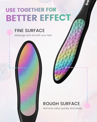 BEZOX Foot File Callus Remover(1 PCS), Double Sided Callus File Scraper, Foot Scrubber for Cracked Heel and Foot Corn Removal, Stainless Steel Pedicure File - Rainbow - style: Rainbow