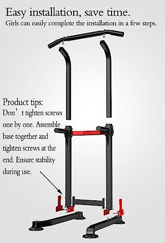Power Tower Dip Station Pull Up Bar - Multi-Purpose Home Gym Equipment with Adjustable Height and Non-Slip Foot Pads - 330lbs/150kgs Capacity - color: Black (Basic Model)