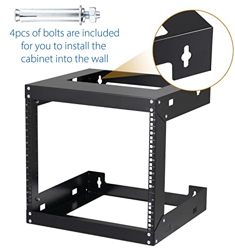 9U Wall Mount Rack Open Frame 19 Inch Server Equipment 2 Post Network Cabinet 18 inches Depth Black by Tedgetal - color: 9U