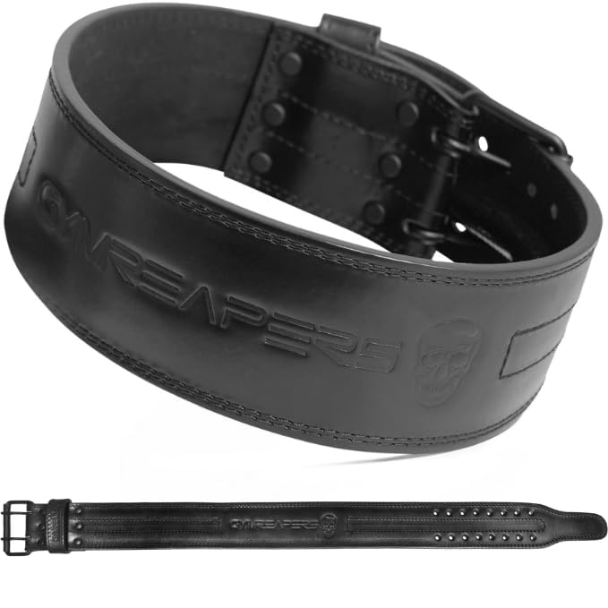 Gymreapers Weightlifting Belt 6MM Genuine Leather - Double Prong Power Belt Heavy Duty 4-Inch Wide - Strong, Stabilizing Back Support For Deadlifts, Squats Powerlifting - size: X-Large