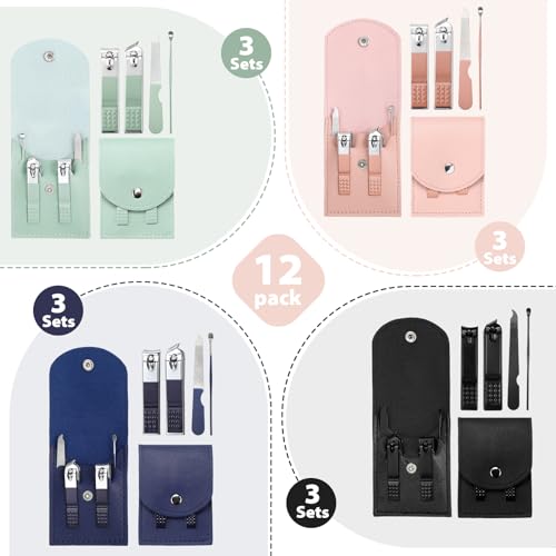 Geosar 12 Sets Manicure Gifts Bulk Nail Clippers Pedicure Kit Stainless Steel Professional Pedicure Grooming Kits Nail Care Tools with Travel Case for Women Men Hand Foot Birthday(Multi Colors) - color: Multi Colors