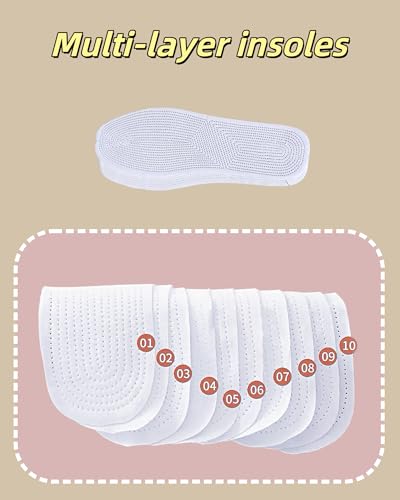 Shoe Pads Inserts for Women Comfort, 4 Pairs Cotton Barefoot Insoles, Thin Breathable & Trim to Fit Insoles for Flats, Heels and Dress Shoes (White, 8 Women / 7 Men) - size: 8 Women / 7 Men