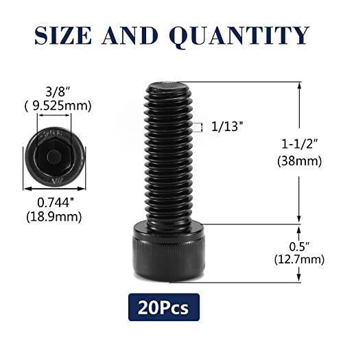 1/2-13 x 1-1/2" Socket Head Cap Screws Bolts, 20Pcs 304 Stainless Steel 18-8, Allen Socket Hex Drive, Full Thread, Black Oxide by SG TZH(with Hex Spanner) - size: 1/2-13 x 1-1/2"