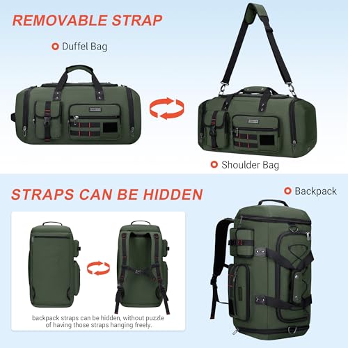 WITZMAN Duffle Bag for Men 3 in 1 Convertible 45L Nylon Gym Travel Backpack | Multi-pockets with Shoe Compartment and Dry-wet Pocket, One Duffel Bag for Sports, Weekender, Overnight, B693 Army Green - color: Army Green