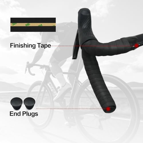 BD13 Bike Handlebar Tape, EVA Road Bike Bar Tape with Shock Absorbing Cushioning, Anti-Slip Bicycle Handlebar Wrap, Heavy-Duty Acrylic Double Sided Tape, End Plugs (Black) - color: black