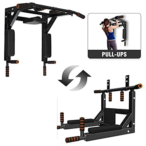 Wall Mounted Pull Up Bar and Dip Station,Heavy Duty Power Tower Exercise Equipment for Indoor Home Gym Workout,Max Load 440 Lbs