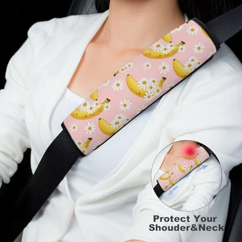 2 Pack Universal Soft and Comfortable Seat Belt Cover for Kids, Car Seats Pushchair Strollers High Chair Pushchair, Cute Banana White Daisy Flower Seat Belt Cushion - color: Pattern 304