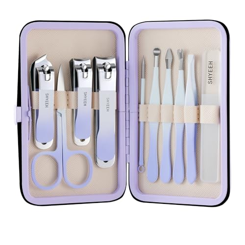 Manicure Set, 10 pcs High-Carbon Steel Nail Clippers Set, Portable Mini Manicure and Pedicure Kit, Travel Grooming Nail Kit with Leather Bag for Men and Women - color: Purple