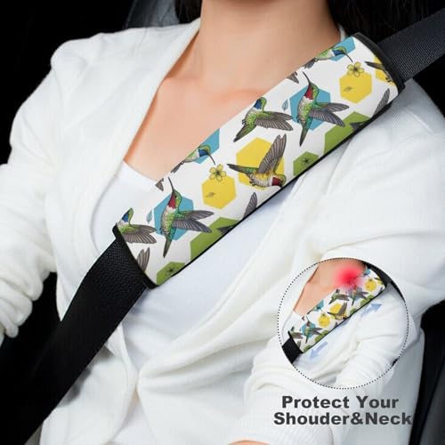 2 Piece Soft Padded Car Seat Belt Pad for Elderly Support, Stroller Pushchair High Chair, Hummingbird Bird Art Shoulder Harness Cover, Shock Absorption - color: Pattern 470