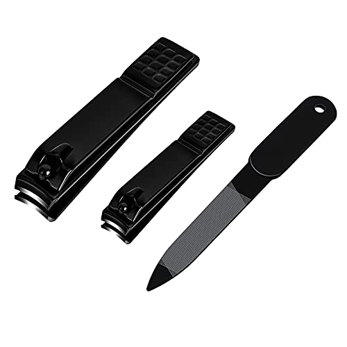 Aogeili Nail Clippers Set, Sharp Stainless Steel Fingernail Clipper & Toenail Clippers, Black Nail Cutter，Perfect 3 PCS Black Nail Cutter for Men/Women/Kids, Set Include Nail File - size: Large/Small/File