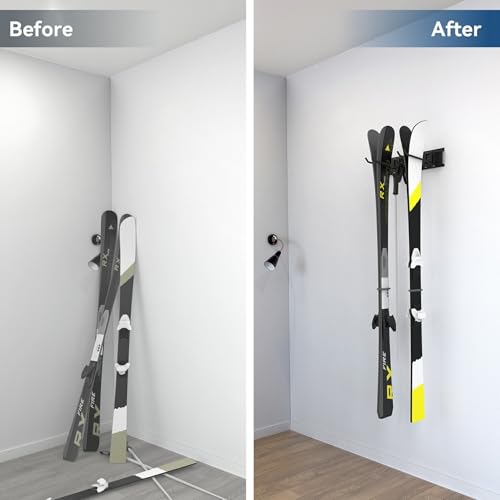 WALMANN Wall Mounted Ski Rack, Garage Ski Storage for 4 Pairs of Skis Mount Hanger Home Shed and Garage Snowboard Wall Rack Holds Up to 200 lbs - style: Holds 4 Pairs of Skis