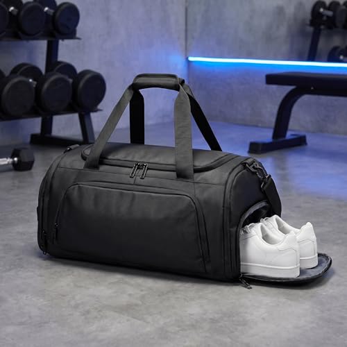 35L Water Resistant Gym Duffle Bag Separate Shoe Compartment | Polyester Water Resistant Fabric,35L Capacity,Wet Dry Separation,Shoe Pocket,Multi Storage Pockets,Gym Travel Daily Use