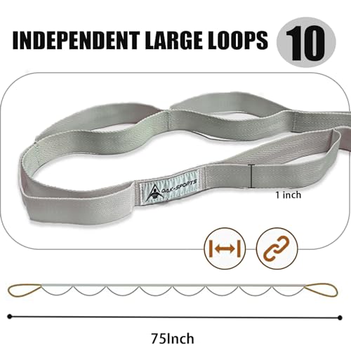 Stretching Strap Yoga Strap with Loops, Stretch Straps for Physical Therapy, Non-Elastic Exercise Strap for Pilates, Dance and Gymnastics with Workout Guide - color: Silver Gray