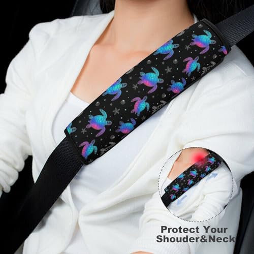 2 Pack Universal Fit Seat Belt Cover for Child, Stroller Pushchair High Chair, Neon Purple Sea Turtle Black Automotive Seat Belt Protector, Pressure Relief - color: Pattern 971