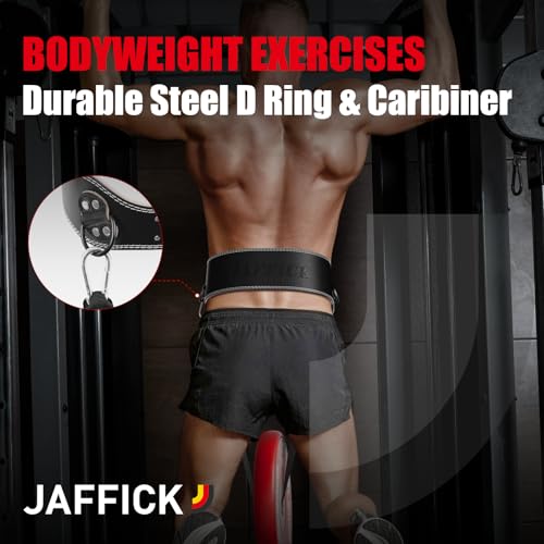 Jaffick Leather Weight lifting belt & 2-in-1 Dip Belt with Rope for Weightlifting Pull Up Gym Powerlifting Squat Bodybuilding Waist Support for Men Women - size: XL