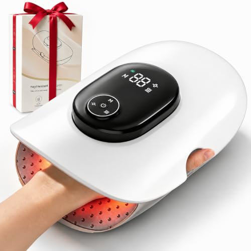Heated Hand Massager with Finger Stretching & Kneading, Electric Hand & Wrist Massager, 4 Massage & 5 Compression & 3 Temperatures Modes, Gifts for Women Men (Green) - color: Grey