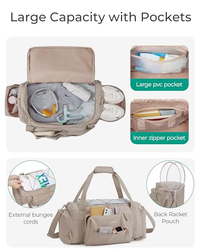 BAGSMART 4-IN-1 Gym Bag for Women Men, TSA Duffle Bag for Travel | With Shoe Compartment & Wet Pocket, 22L/30L/38L Tactical Backpack with 40oz Water Bottle Holder, Lightweight, Water-resistant - color: A-Baby pink