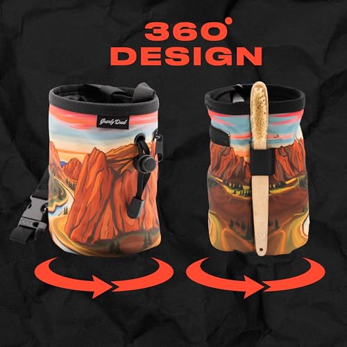 Rock Climbing Chalk Bag | for Outdoor, Gym, & Bouldering | Adjustable Waist Belt, Durable Drawstring Closure, & Zippered Pocket - style: Smith Rock