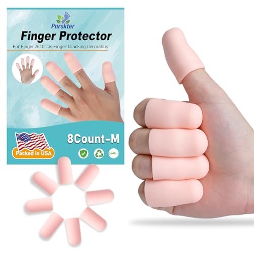 Pnrskter Silicone Finger Protectors - 8 Pcs Finger Cots Sleeves, Medium | Silicone Material, Nude Medium, Soft Finger Sleeves, For Arthritis, Eczema, Cracked Fingers & Daily Protection