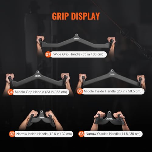VEVOR LAT Pulldown Attachments, Cable Machine Rowing T-bar V-bar Tricep Pull Down Bar, Back Strength Training Rubber Coated Handle Grip, Bicep Curl Tricep LAT Pulldown Bar for Home Gym Fitness - size: 5PCS A