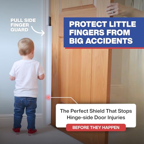 Fingersafe Home Door Finger Guard Protector for Kids Finger Safety, 43” uPVC Pull Side Easy 3M Stick-On Safety Hinge Cover, Made in USA Door Pinch Protector for Baby - Finger Pinch Door Guard for Kids - style: HOME-PULL-SIDE