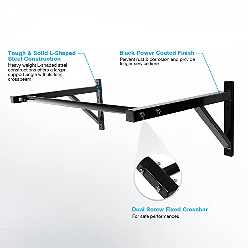 IRONWALLS Wall Mounted Pull Up Bar Heavy Duty, 500LBS Capacity | Wall Mount Chin Up Bar for Strength Training, Home Gym, Steel Upper Body Workout Equipment for Indoor Outdoor