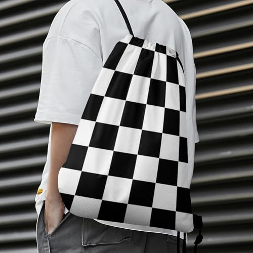 Beam Backpack Drawstring Sack Large Capacity for Soccer Basketball Sports Equipment Travel Men Women, Race Checkerboard Checkered Black And White Bags - color: Picture (34)
