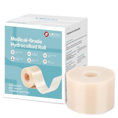 LIFARA Hydrocolloid Roll for Wound Care - Cut-to-Size, Hydrocolloid Patch Bandages with Self-Adhesive, Ultra Absorbent & Waterproof, First Aid Kit Essential (11.8mil/ 0.3mm Thickness, 2in*32ft) - size: 2in*32ft, 11.8mil/ 0.3mm Thickness