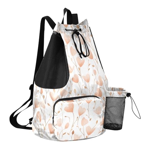Drawstring Backpacks Climbing Gym Bag With Water Bottle Pocket Cinch Sack Waterproof Bluebell Rose Gold and White