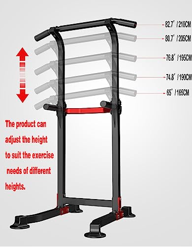 Power Tower Dip Station Pull Up Bar - Multi-Purpose Home Gym Equipment with Adjustable Height and Non-Slip Foot Pads - 330lbs/150kgs Capacity - color: Black (Basic Model)