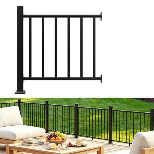 Aluminum Deck Railing Kit, Modular 36 in H. x 3 Ft W Level Railing Kit for Outdoor Steps,Heavy Duty Balustrade System for Deck, Porch, Patio & Balcony(1 Post, 1 Panel) - size: 3Feet - Level