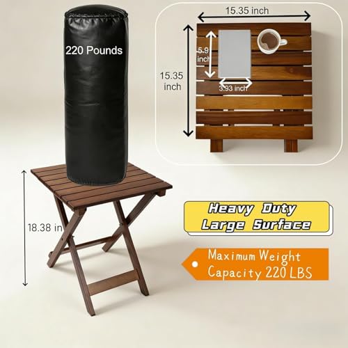 Outdoor Wooden Side Table, Folding Patio End Table, Small Square Furniture Table for Adirondack Chair, Balcony, Porch, Acacia Wood, No Assembly, Brown - color: S-brown-1