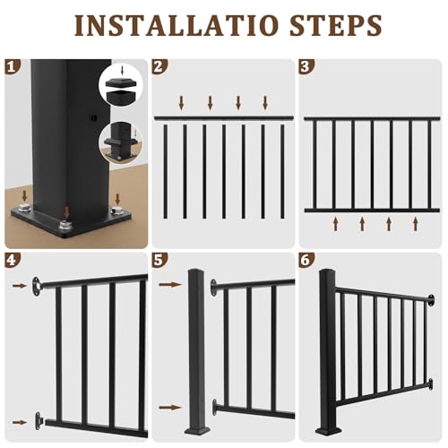 Aluminum Deck Railing Kit, Modular 36 in H. x 4 Ft W Level Railing Kit for Outdoor Steps,Heavy Duty Balustrade System for Deck, Porch, Patio & Balcony(1 Post, 1 Panel) - size: 4Feet-Level