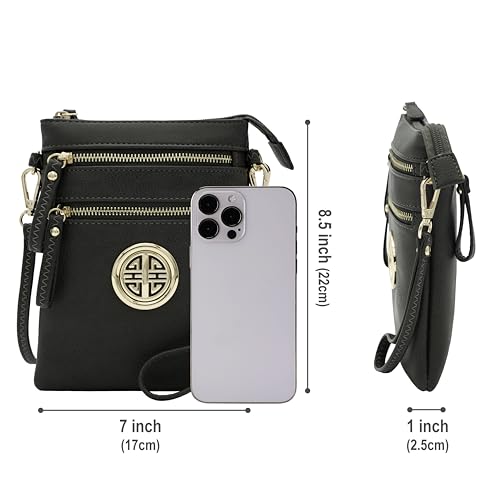 Solene Small Multi Zipper Pockets Crossbody Bag with Detachable Wristlet - color: Charcoal Grey