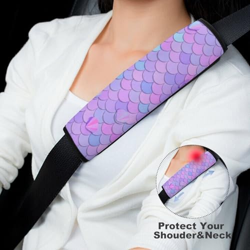 2 Piece Soft Padded Car Seat Belt Pad for Elderly Support, Stroller Pushchair High Chair, Purple Mermaid Scale Shoulder Harness Cover, Shock Absorption - color: Pattern 713