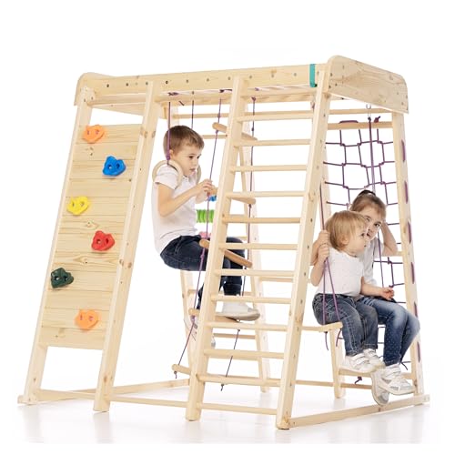 WEDANTA Wooden Swedish Ladder Wall Set – Kids Stall Bars for Exercise – Kids Swedish Gymnastic Wall Gym – Wood Stall Bar Gymnastics Playground – Best Gym for All Family - color: Akvarelka-mini