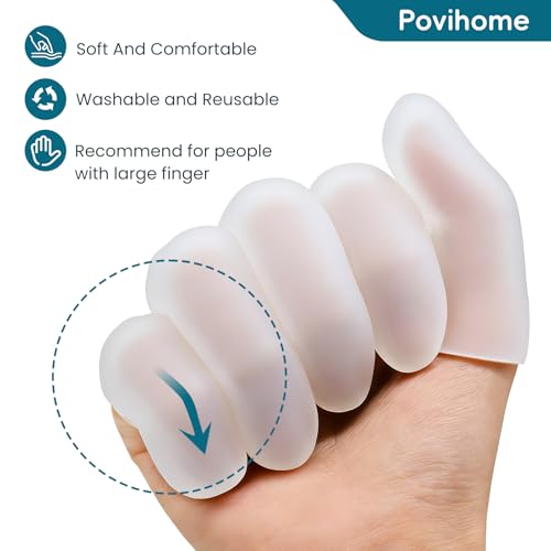 Povihome Finger Cots Protectors - Moisturizing Thumb and Finger Covers - Thickend Version - Elastic Cracked Silicone Finger Sleeves to Protect Cracked, Peel Finger and Other Finger Pain (Clear, 10PCS) - color: Clear, size: Medium (10PCS)
