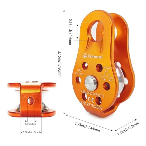 26KN Aluminum Climbing Pulley with Bearing Rotation for Rope | Rescue Hauling Applications, Arborist Rigging Equipment, Hitch Hole Design, Rappelling System Component