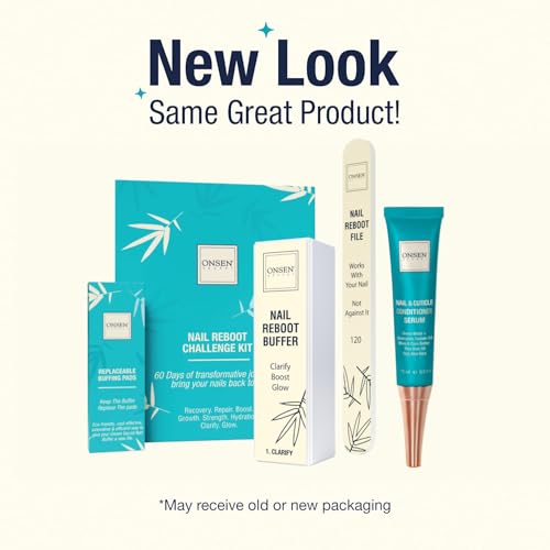 Onsen Secret Nail Care Kit - w/Cuticle Care Serum, Japanese Nail Buffer and Shine Kit - Strengthening & Shining - Spa-Quality Manicure - Organic Ingredients - Long-Lasting Shine - Easy & Safe - 1pk - size: Essential Nail Reboot Kit (Serum)