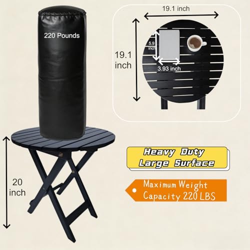 Outdoor Wooden Side Table, Folding Patio End Table, Small Round Furniture Table for Adirondack Chair, Balcony, Porch, Acacia Wood, No Assembly, Black - color: R-black-1