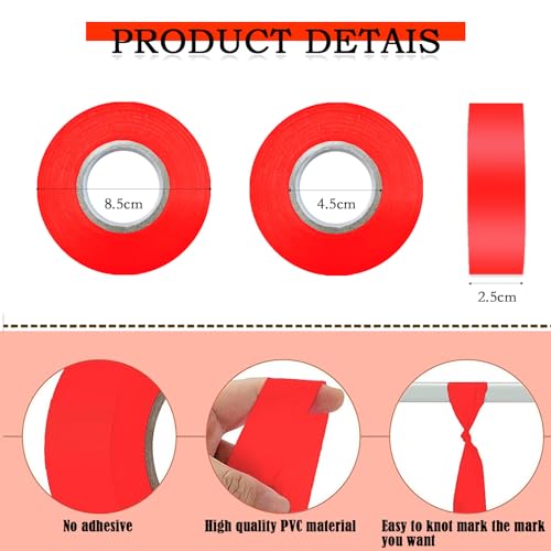 10 Pack Orange Flagging Tape, Non-Adhesive Plastic Ribbon Neon Marking Roll | 1inch*2000ft, Marking Tape for Tree Marking, Hunting, Boundaries and Hazardous Areas,Trail Marking - color: Orange-10pack