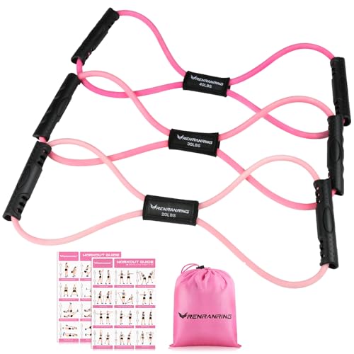 RENRANRING Figure 8 Fitness Resistance Bands with Handles - Exercise Tube Band Set of 3 for Arm and Shoulder Stretch, Rope 8 Word Elastic for Women and Men - color: Pink series